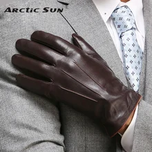 Высококачественные перчатки из натуральной кожи для мужчин, теплые зимние перчатки из овчины с сенсорным экраном, модные тонкие наручные перчатки для вождения EM011NC3