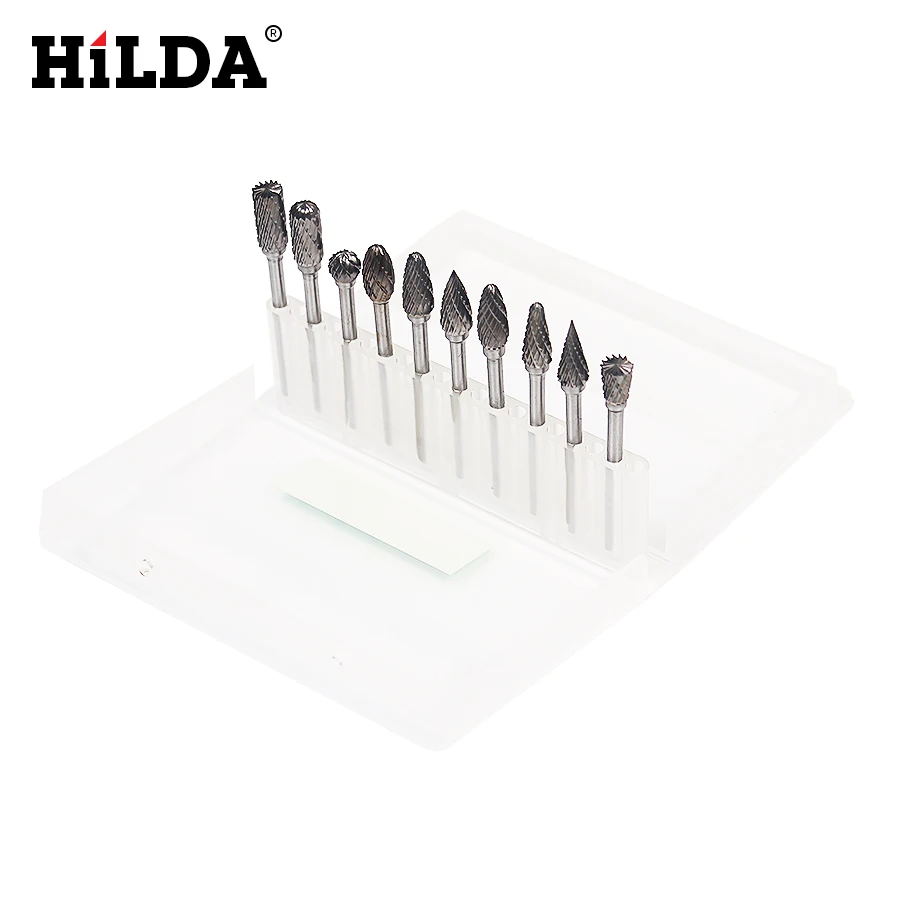 HILDA 10pcs tungsten carbide burs sets rotary mini drill accessories dremel drill grinding burrs tu