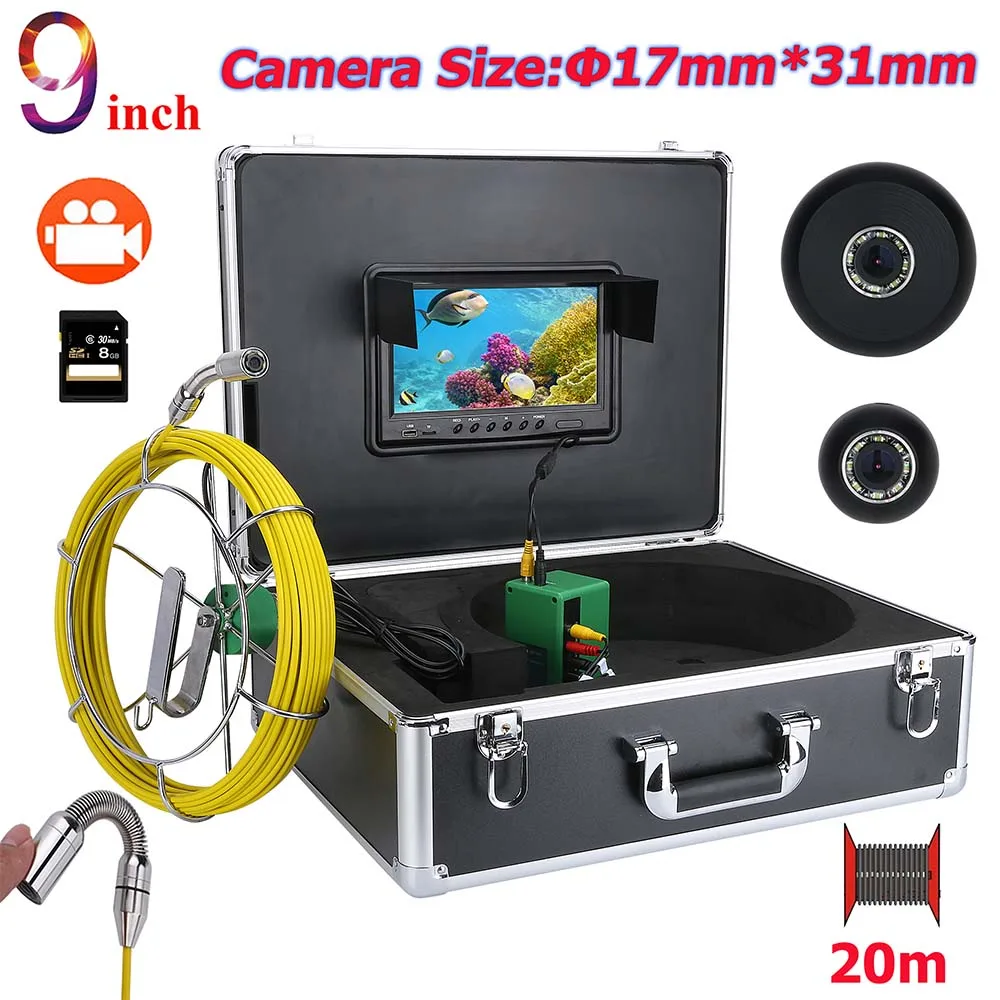 

GAMWATER 20M/30M/40/50M 9 inch DVR 17mm Industrial Pipe Sewer Inspection Video Camera System IP68 Waterproof 1000 TVL Camera
