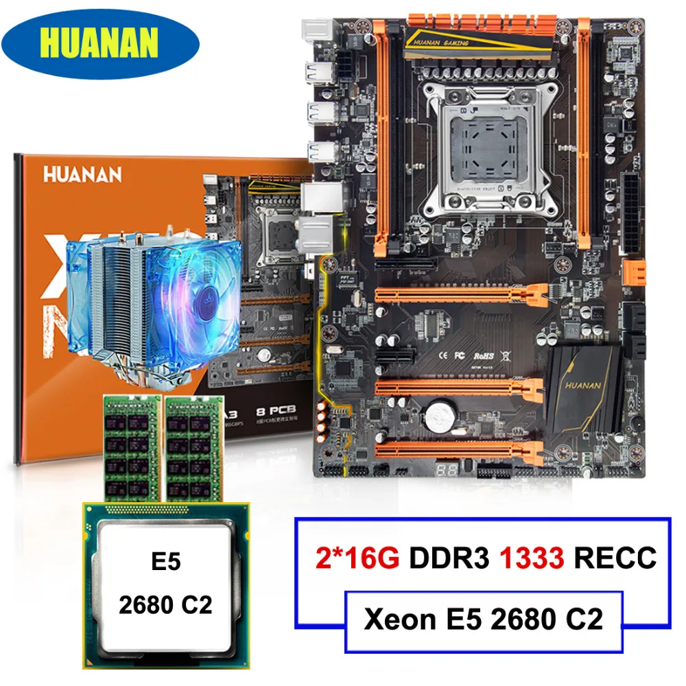 Сборка ПК HUANAN deluxe X79 LGA2011 игровая материнская плата набор Xeon E5 2680 C2 с кулером для процессора ram 32G(2*16G) DDR3 1333MHz RECC