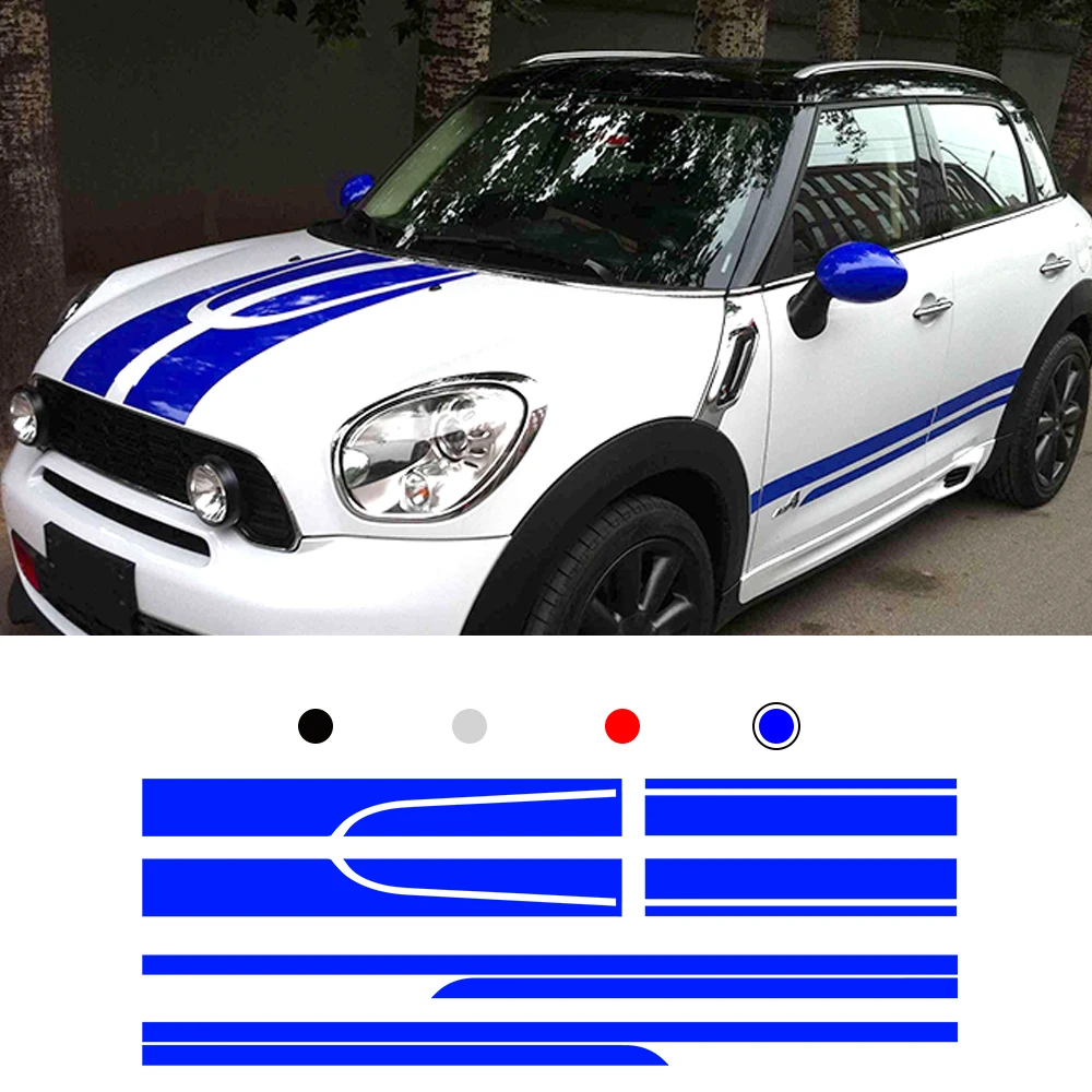 Для Countryman Clubvan Clubman Paceman John Bonnet боковые полосы автомобиля боковые юбки Стикеры, наклейки 1 пара(L+ R