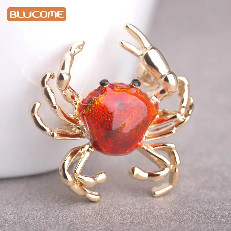 Blucome New Arrival Animal Brooch Pin Gold-color Sweater Collar Clip Bijouterie Enamel Lifelike Crabs Brooches For Women Shirt