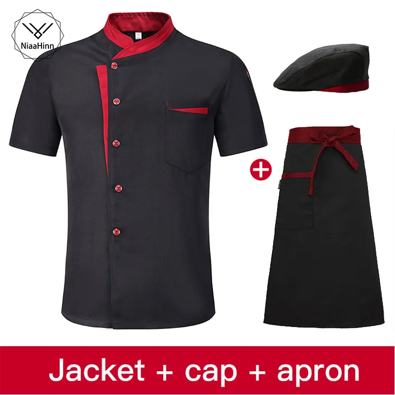 

Men Women Short Sleeve Breathable Chef Jacket Catering Restaurant Summer Kitchen Work Uniform Cook Clothes for Bakery chefs hat