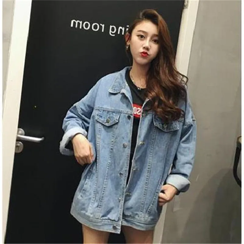 Goede Herfst Vrouwen Losse Basic Jassen Vrouwelijke Jeans Jas Feminino Slanke Denim Jas Oversized Bomber Streetwear Veste Femme