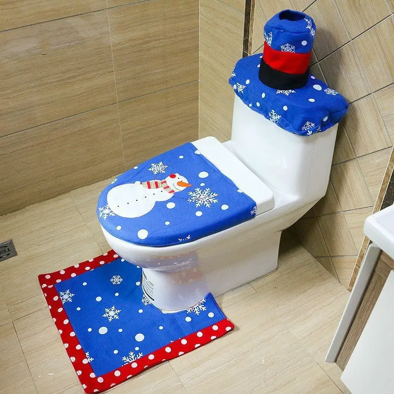 Снеговик коврик для ног унитаза крышка сиденья рождественские украшения, счастье Санта сиденье для унитаза и коврик аксессуары для ванной 1 комплект