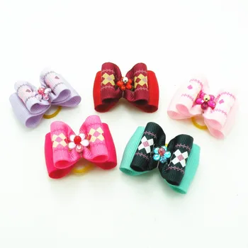 

100PC/Lot Colorful Pearl Flower Ribbon Bows Pet Dog Hair Bows Handmade Dog Accessories Supplies