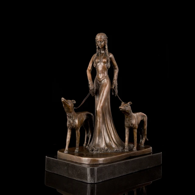 Clical Lady Walk The Dog Bronze Sculptures Chinese Foo Dogs Clical Lady Walk The Dog Bronze Sculptures Chinese Foo Dogs Animal Statues Figurines Outdoor