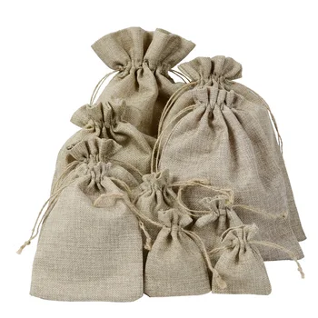 

10pcs/lot Natural Vintage Jute Drawstring Gift Bag Incense Storage Linen Jewelry Bag Favor Charm Packaging Bags More Size H4042