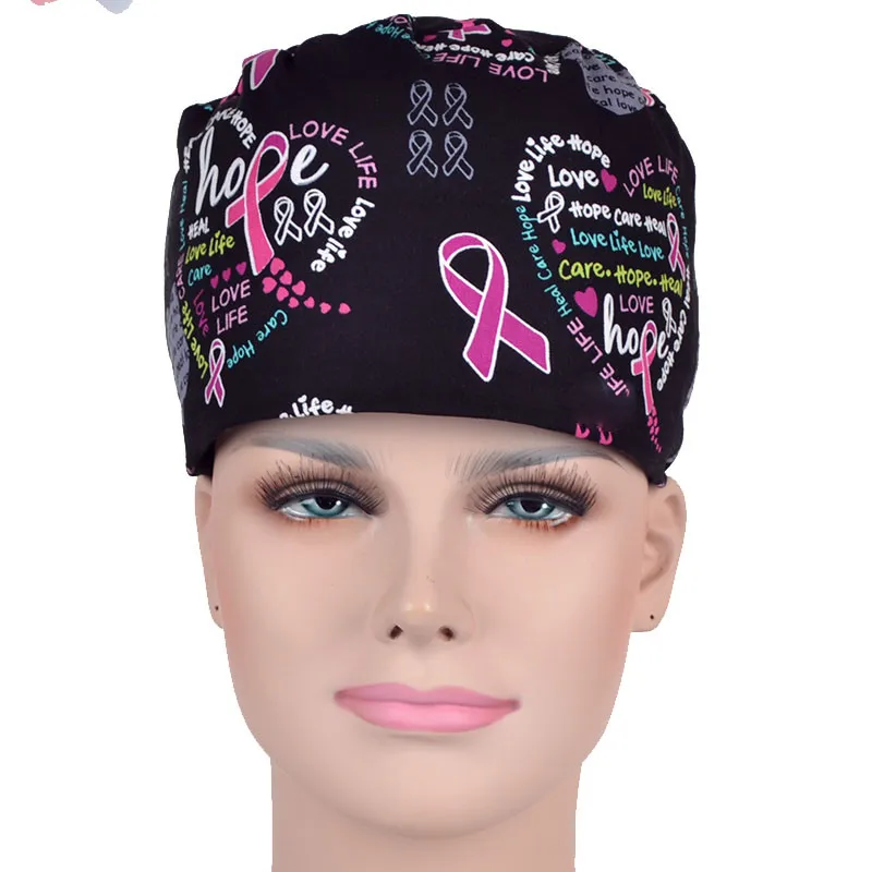 Medical Surgical Caps Doctor Nurse Healthcare Work Wear Hats for Women and Men Pink Ribbon