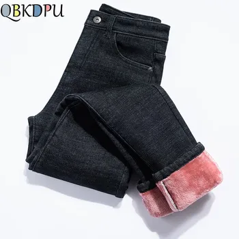 

Plus Velvet High Waist Jeans Women Pants Slim Elastic Warm Vintage trousers Femme Denim Pencil Pants Thick Skinny Jeans Winter