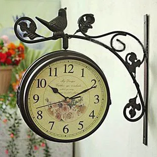 

watches Decoration Art quartz Special offer double clock European Garden bird standing mute double sided clock clock iron branch