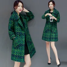 High Quality Wool Coat Women Slim Medium-long Tweed Jacket Fashion Female Outwear Green Coat Brand Women Jacket 7