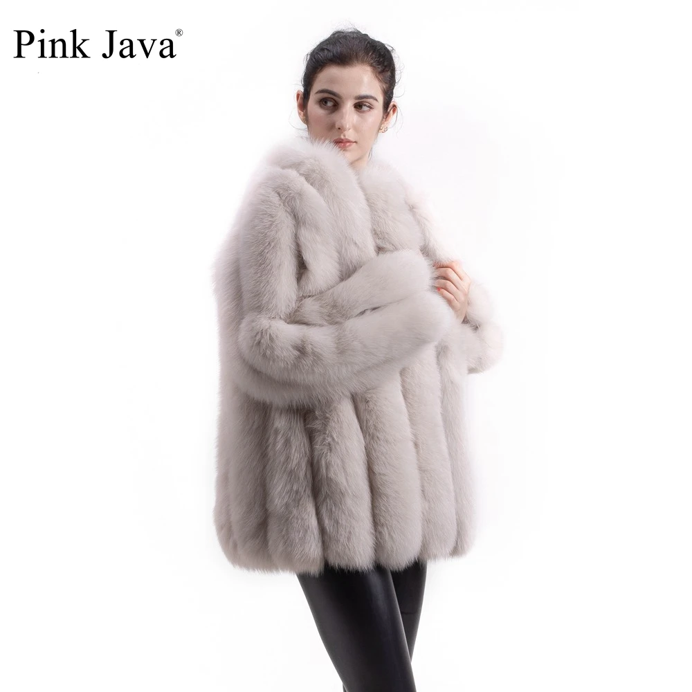 Розовый JAVA QC1824 шуба из натурального Лисьего меха Женские меховые пальто зимняя
