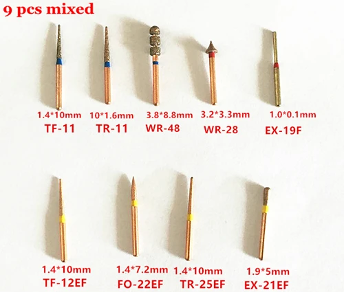 Стоматологическая подготовка боров фарфоровый шпон стоматологический скоростной FG алмазный Бур - Цвет: 9pcs Mixed