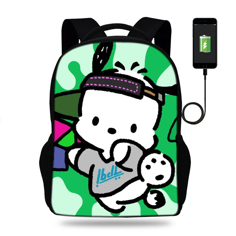 

17-inch Popularity Cartoon Pochacco Printing Backpack Children Book Bag USB Charge Backpack School Bags for Teenagers girls