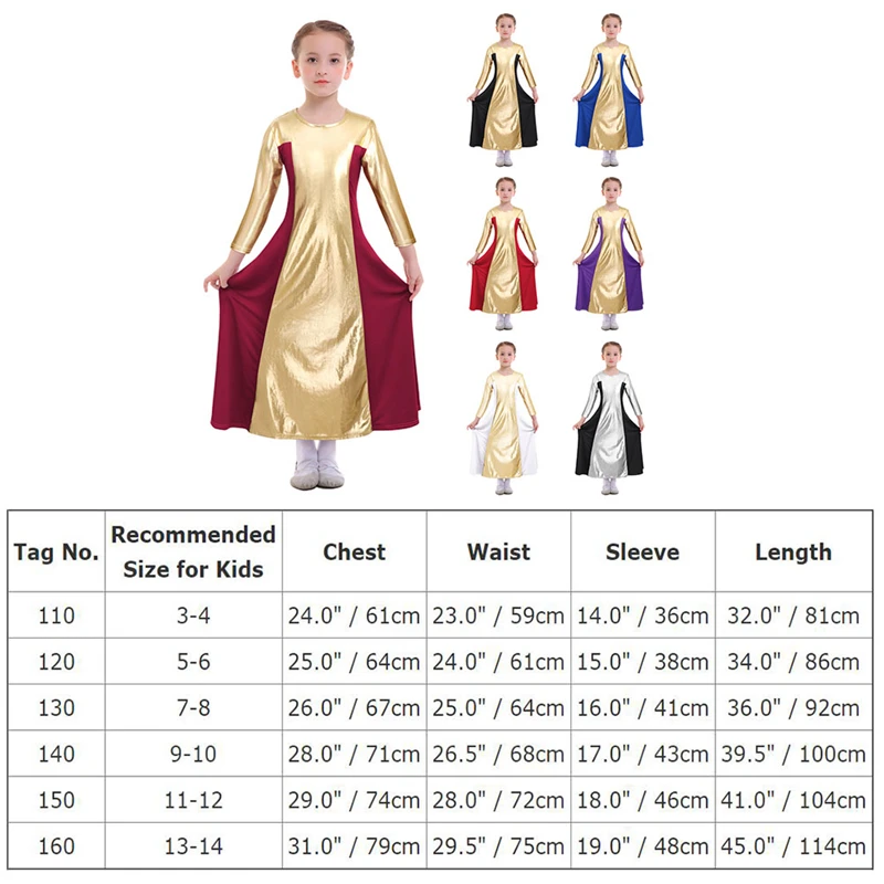 Элегантное платье для девочек; цвет металлик; платье для литургических танцев; Плиссированное Платье для танцев; длинное платье для балета для девочек