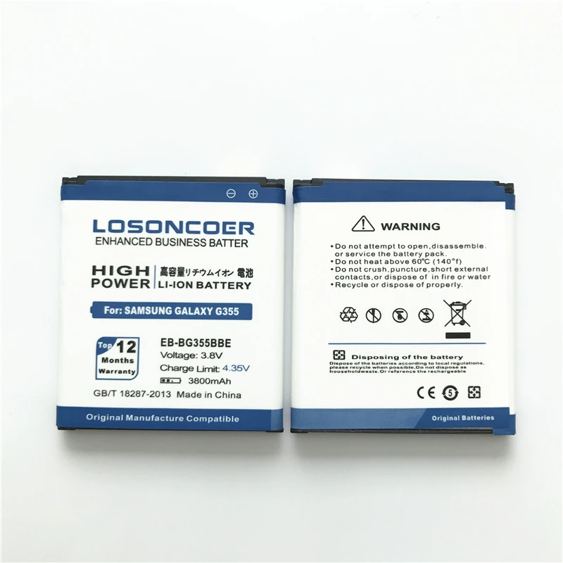 100% оригинальная фотобатарея LOSONCOER 3800 мАч для Samsung G355 фотоемкость
