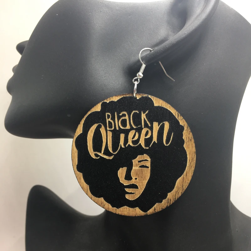 FreeShippingEngravingBlackQueenWoodenEarrings.jpg