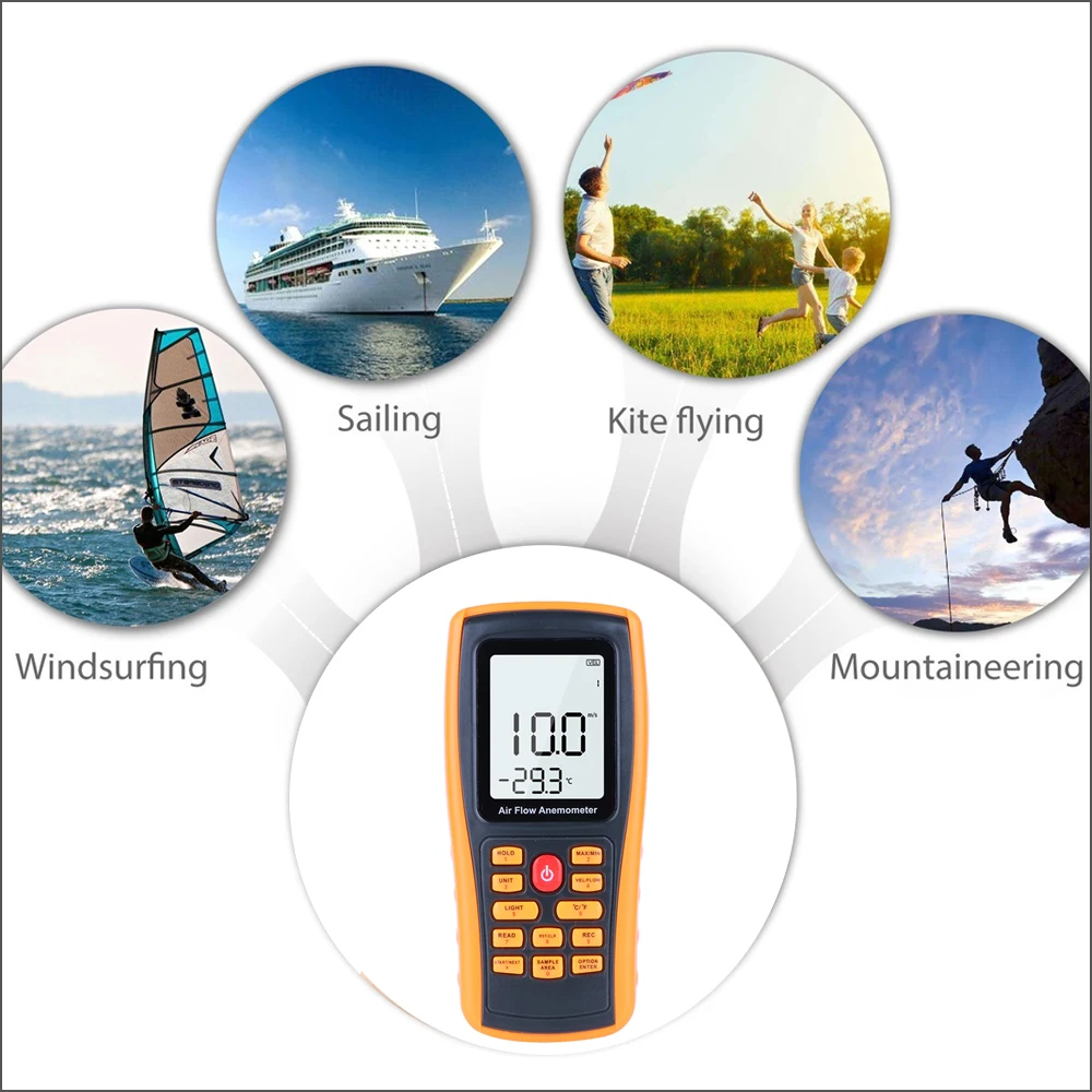 Высокое качество GM8902 0-45 м/с цифровой анемометр измеритель скорости ветра объем воздуха Температура окружающей среды тестер с USB интерфейсом
