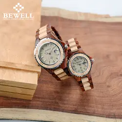 BEWELL Роскошные любовник деревянные часы пара часы с календари Lumious браслет ремешок в качестве подарка для любителей возлюбленных друзей 100BC