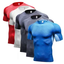 Для мужчин быстросохнущая Fit teessolid футболки рубашки с коротким рукавом топы Бодибилдинг Фитнес с О-образным вырезом