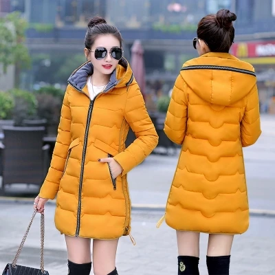 Зимняя женская куртка размера плюс 7XL, длинный пуховик с хлопковой подкладкой, тонкое пальто для женщин, модная повседневная теплая парка с капюшоном, пальто 345 - Цвет: yellow