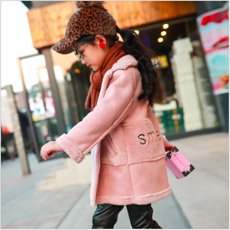 

2017 winter girls jackets long sleeve thick warm children outwear faux fur family clothing