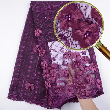 

African Lace Fabric 3D Flower High Quality 2019 French Tulle Lace Fabric Appliqued Nigerian Net Lace For Wedding Dress 1543B