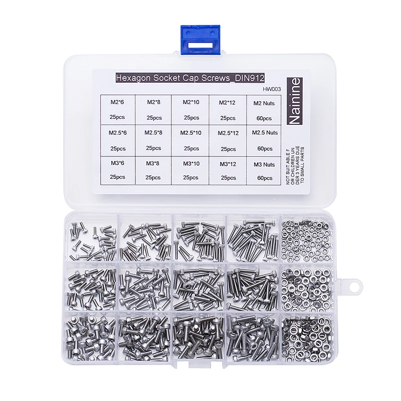 480 шт./кор. M2 M2.5 M3 DIN912 304 Нержавеющая сталь с шестигранной ...