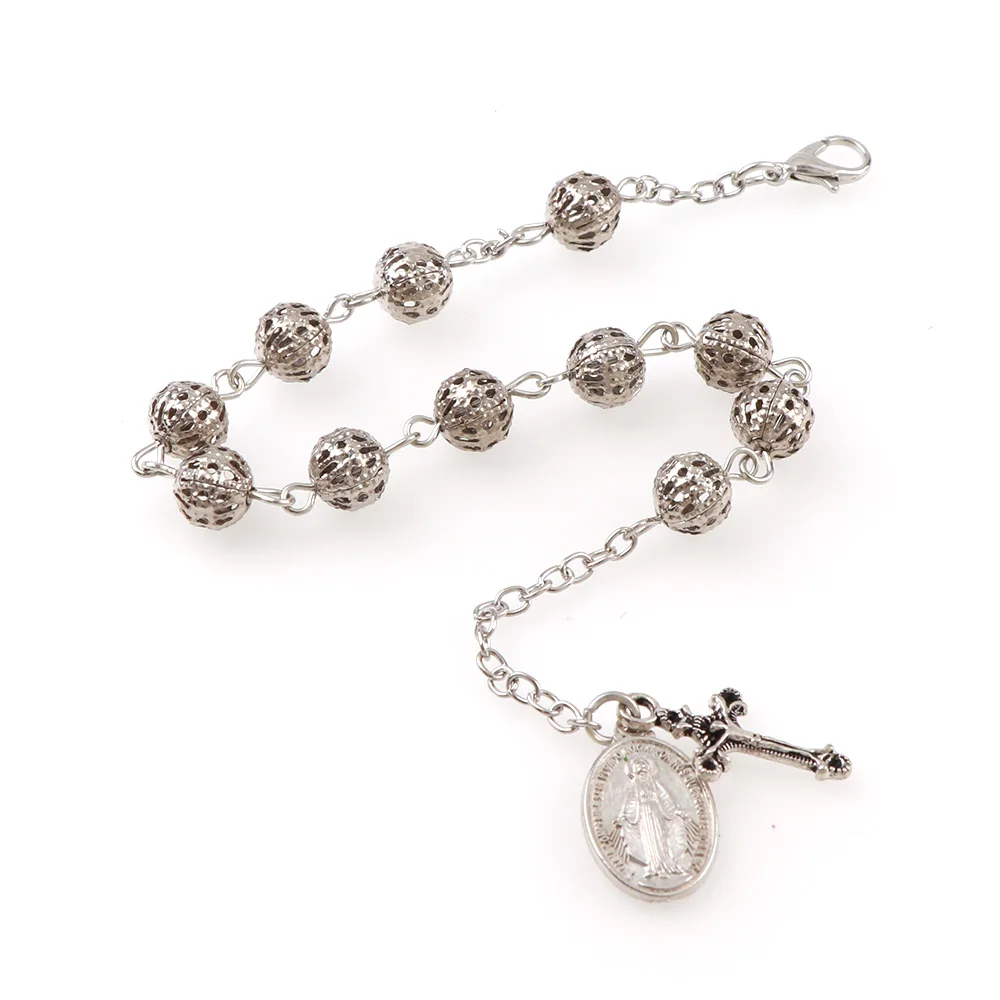 Bracelet Jewelry 6mm Holle Rozenkrans Catholic Religious Rosary Jesus Charm Hollow Bead Rose Bracelet Cross