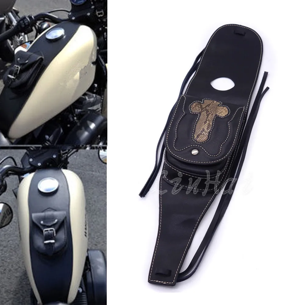 

Motorcycle Black Synthetic Leather Tank Cap Cover Panel Bag For Harley Sportster 883 1200