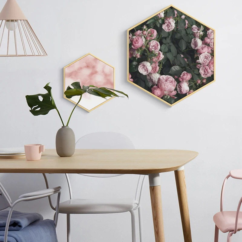 Современные шестигранные 3D цветы на холсте постеры и принты художественные настенные картины для гостиной домашний декор зеленый плакат с растениями