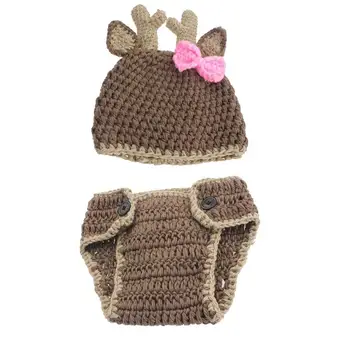 

Baby Photography Clothing Set Hats + Brief Panties Hand-Woven Cartoon Christmas Deer Wool Prop Outfits For Baby Birthday Gift