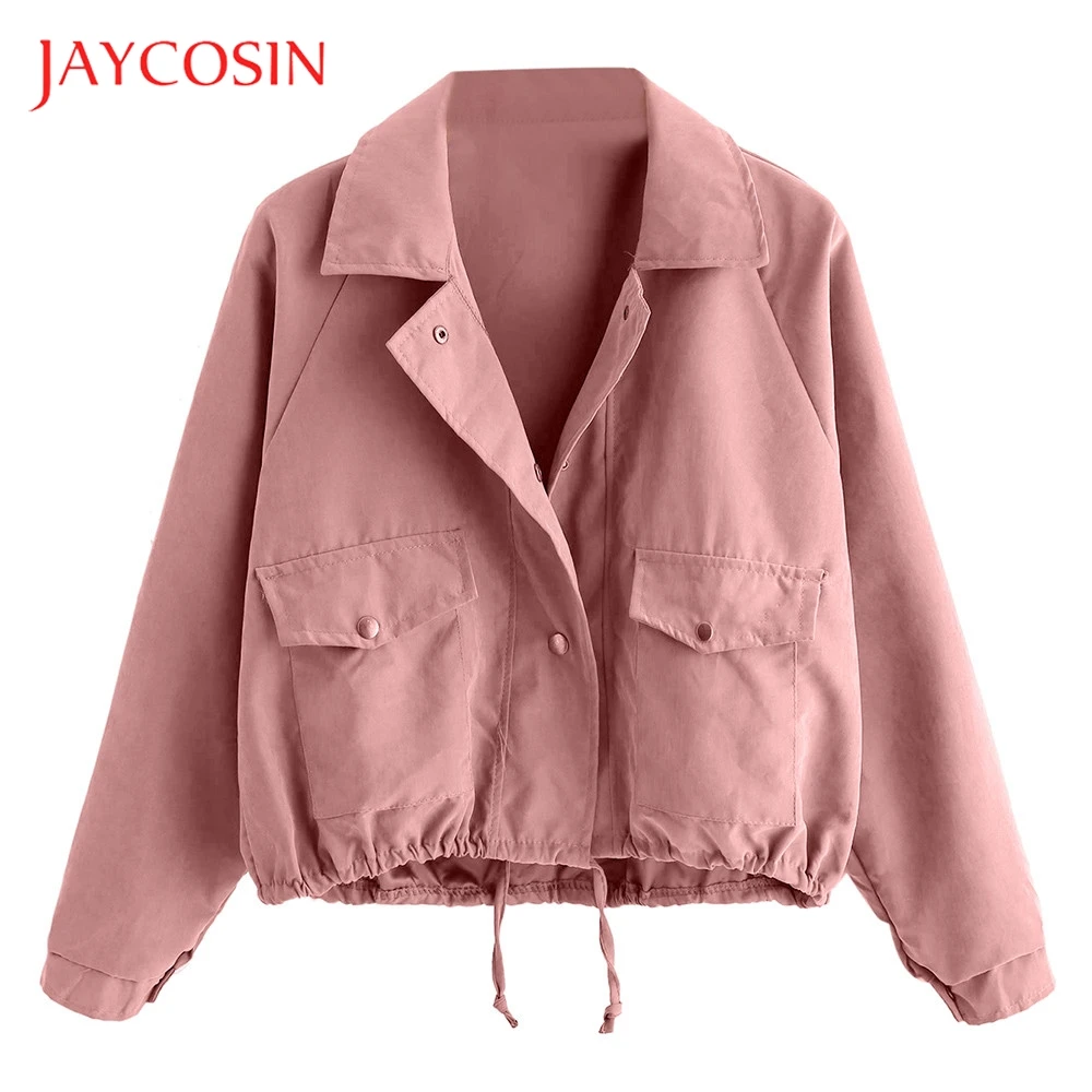 Модная и стильная Осенняя женская короткая куртка JAYCOSIN с розовыми пуговицами