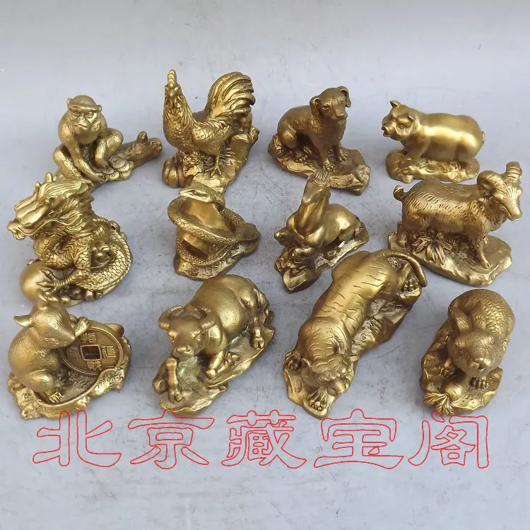 Двенадцать медных зодиакальных крыс Бык Тигр кролик дракон змея лошадь овца