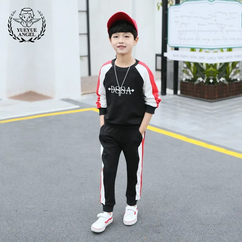 

2018 New Moda Infantil Spring Autumn Kids Tracksuit Long Sleeve Letter Top+Loose Striped Elastic Waist Pants 2Pcs Boy Sport Suit