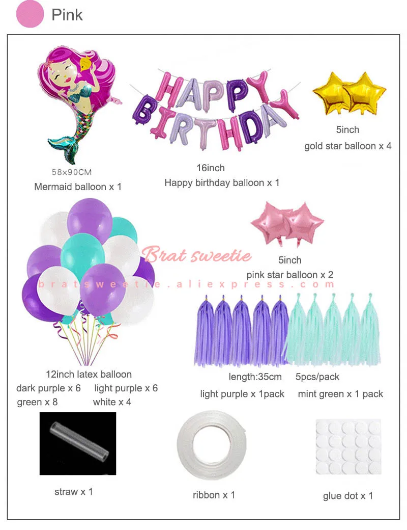 37 шт./компл. вечерние украшения русалки воздушные шары русалки гирлянда из кисточек для девочек с днем рождения