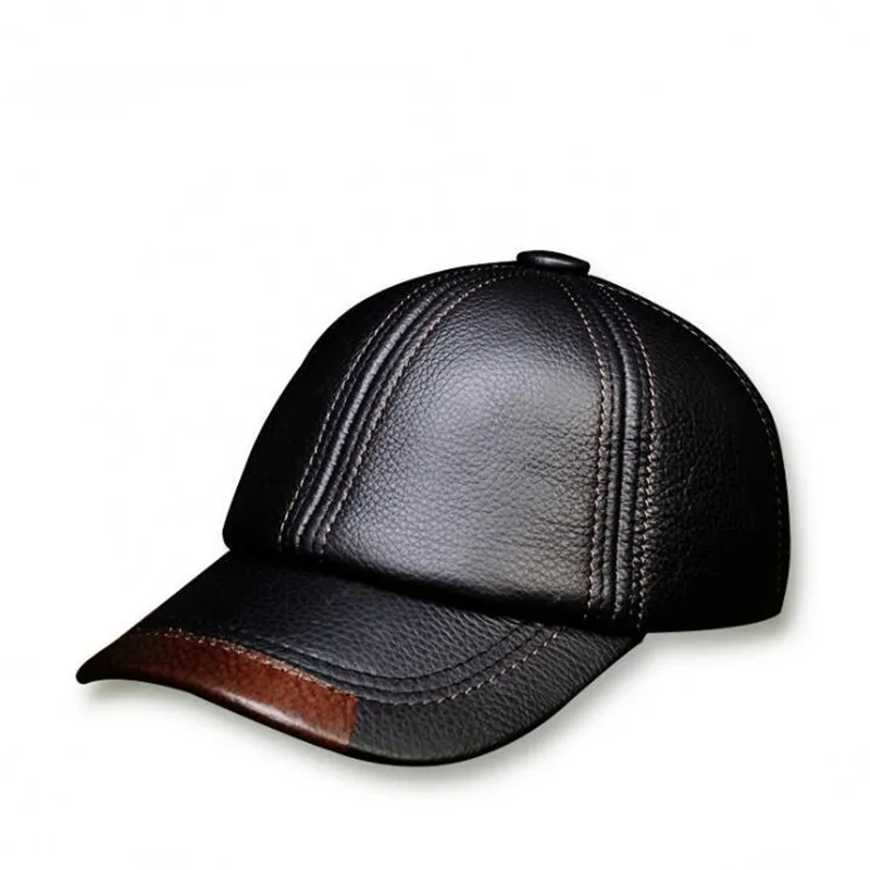 Leather Cap Male Adjustable Visor Hat Autumn Winter Warm Hats Middle-aged and Old-aged Youth Men Recreational Sports Caps H6935