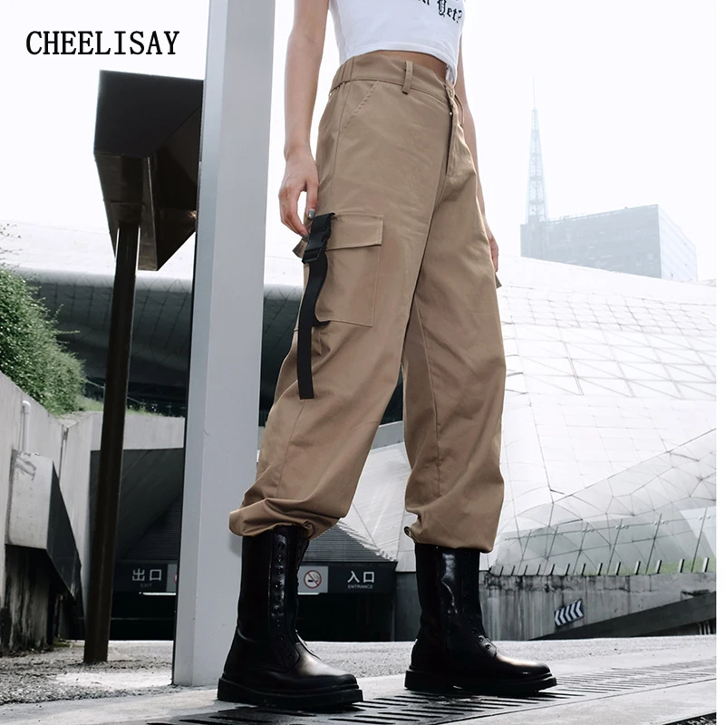 

Fashion Black High Waist Cargo Pants Women Pockets Patchwork Loose Streetwear Pencil Pants 2019 Fashion Hip Hop Women's Trousers