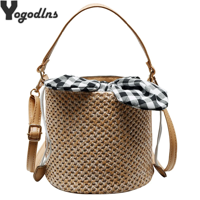 

Mini Straw Bags Lady Crossbody Bags For Women 2019 Summer Bucket Shoulder Messenger Bags Lady Travel Purses and Handbags New