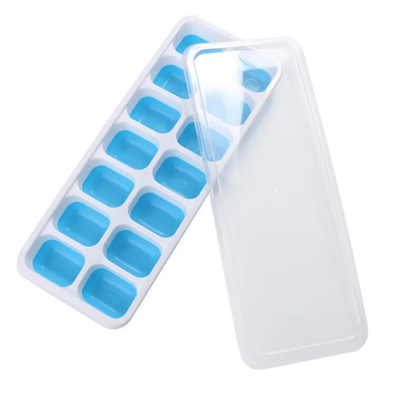 

14 Grids Plastic Ice Cube Tray Mold with Clear Cover Summer Ice Cream Maker Mould Fruit Cube Molds Plate Non Toxic drop ship