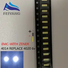 50 шт./партия, светодиодный SMD 4014 6 в 1 Вт, холодный белый, замена 4020 для подсветки телевизора