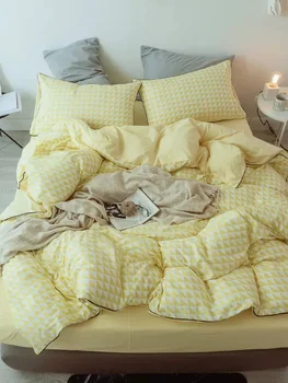 

Yellow Plaid Stripes Bedding Set Famous Bed Linen Bedclothes Duvet Cover Bed Sheet Pillow Cases