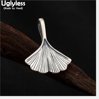 

Uglyless 100% Real Solid 990 Pure Silver Ginkgo Leaf Pendants Necklaces NO Chain Retro Thai Silver Fine Jewelry for Women Bijoux