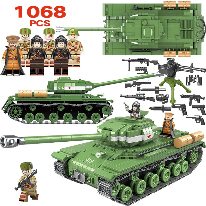 

1068pcs Military IS-2M Heavy Tank Soldier Weapon Building Blocks Compatible LegoINGLY WW2 Tank Bricks Army 100062 Toys for Boys
