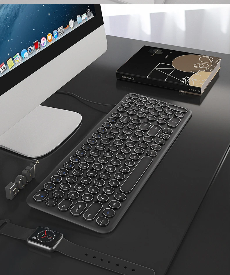 B.O.W 100 клавиш провод/беспроводная Тонкая клавиатура, ультра-тонкая USB Мультимедийная мини-клавиатура(круглые клавиши) для ПК/компьютера/ноутбука/Mac