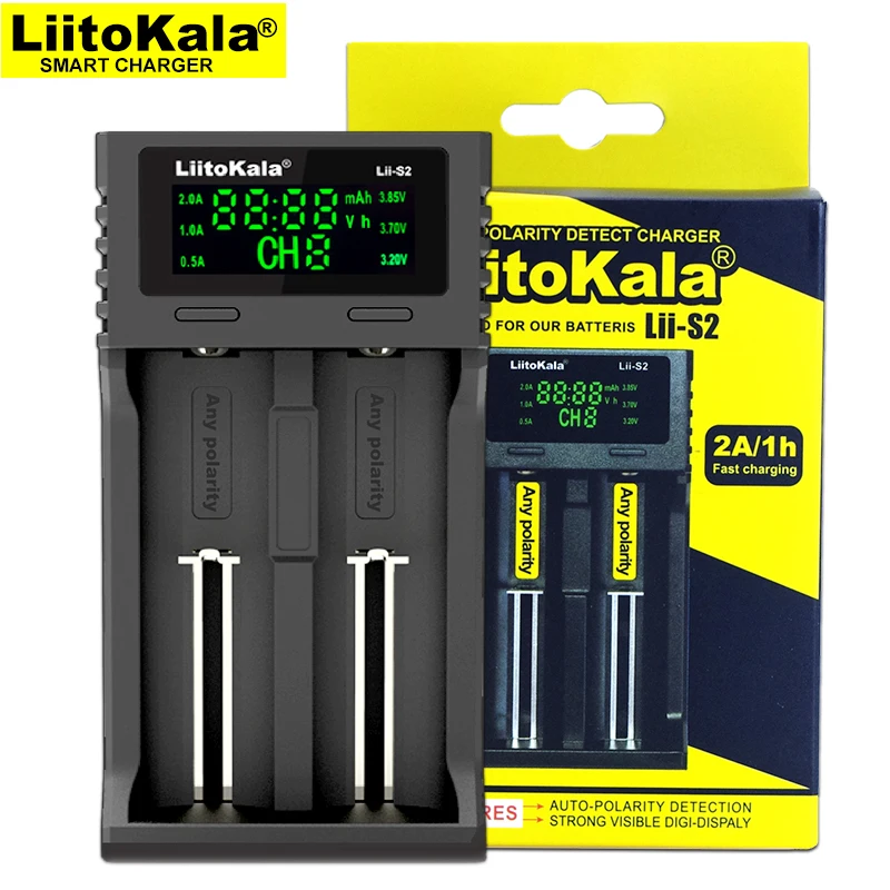 Liitokala Lii-S2 18650 Charger, Charging 18650 1.2v 3.7v 3.2v AA / AAA 26650 21700 NiMH Li-Ion Battery Charger Liitokala Lii-S2 18650 Charger, Charging 18650 1.2v 3.7v 3.2v AA / AAA 26650 21700 NiMH Li-Ion Battery Charger