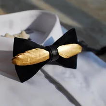 Новинка натуральный золотой цвет галстук-бабочка с перьями мужской галстук-бабочка