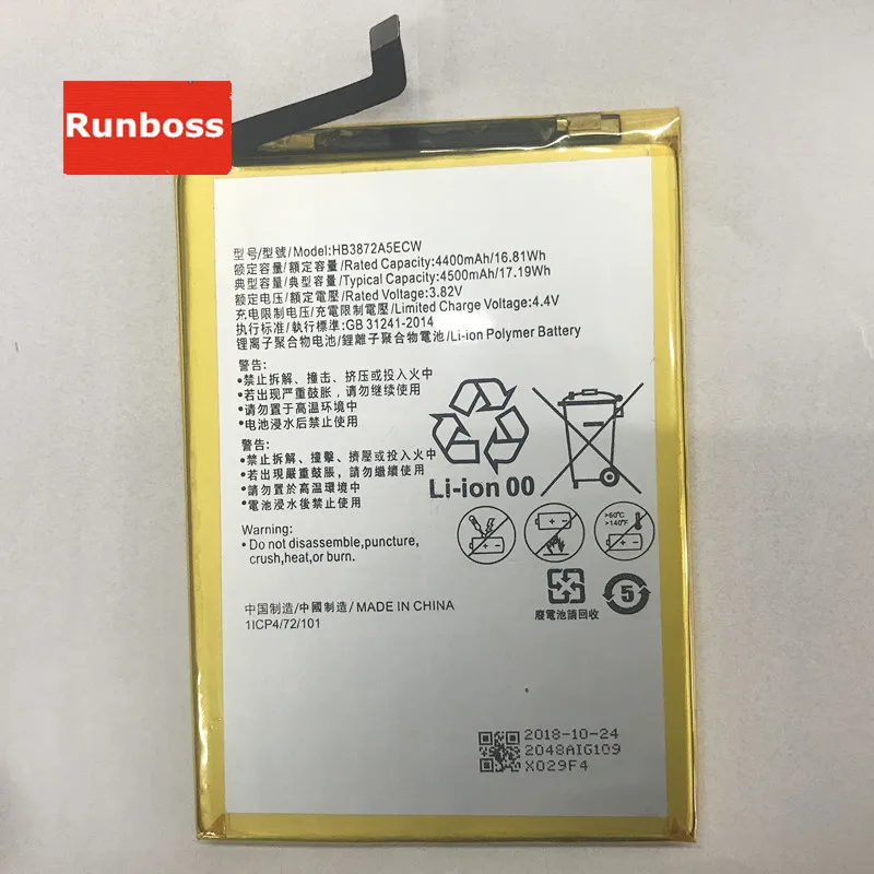 

Runboss 2018 Original Quality HB3872A5ECW 4500mAh Battery for Huawei Honor Note 8 Note8 EDI-DL00 EDI-AL10 Smart Mobile Phone