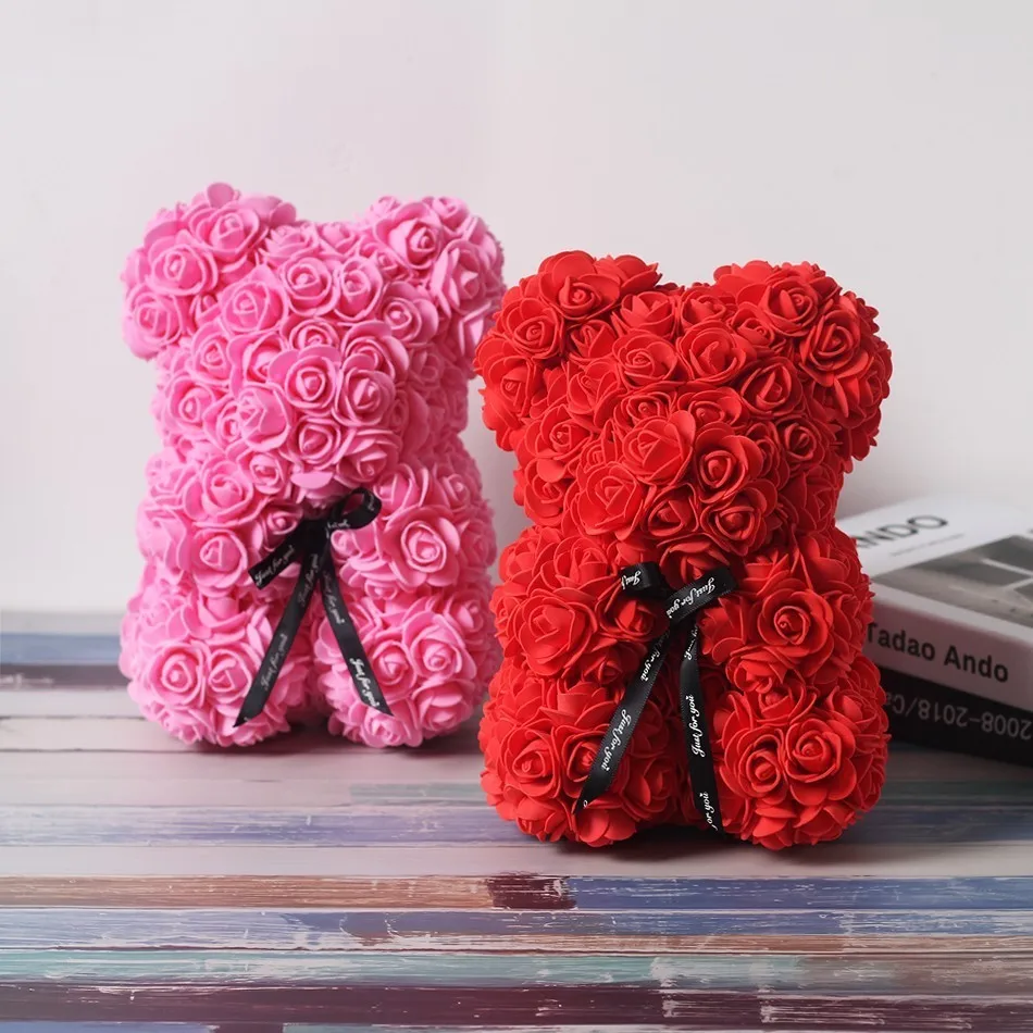 

Wholesale 2019 Cheap 25cm Red Bear Rose Teddy Bear Rose Flower Artificial Decoration Christmas Gifts for Women Valentines Gift